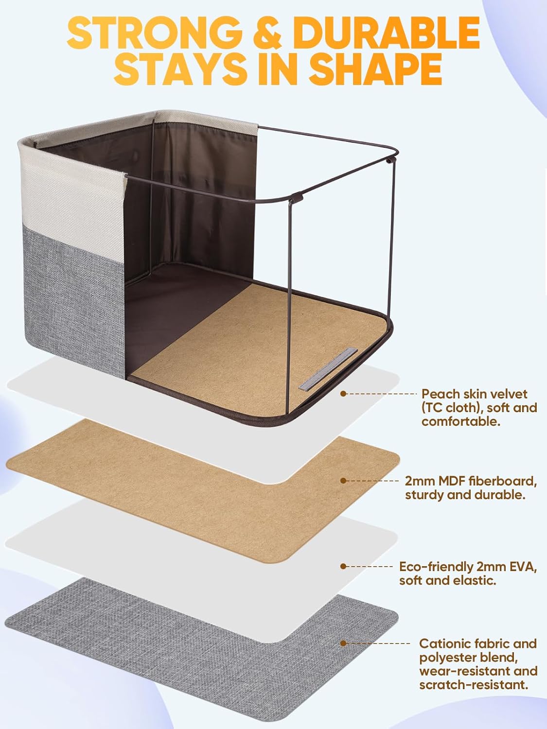 BALEINE 1 Pack Fabric Storage Bins for Shelves, Linen Storage Baskets for Organizing, Decorative Closet Bins for Clothes, Home (Grey, 14''x10''x8.5'')