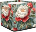 TropicalLife 13x13x13 Inch Large Fabric Storage Cube Retro Rose Foldable Storage Bin with Handles Organizer Boxes Cube Basket for Shelves Organizing Closet