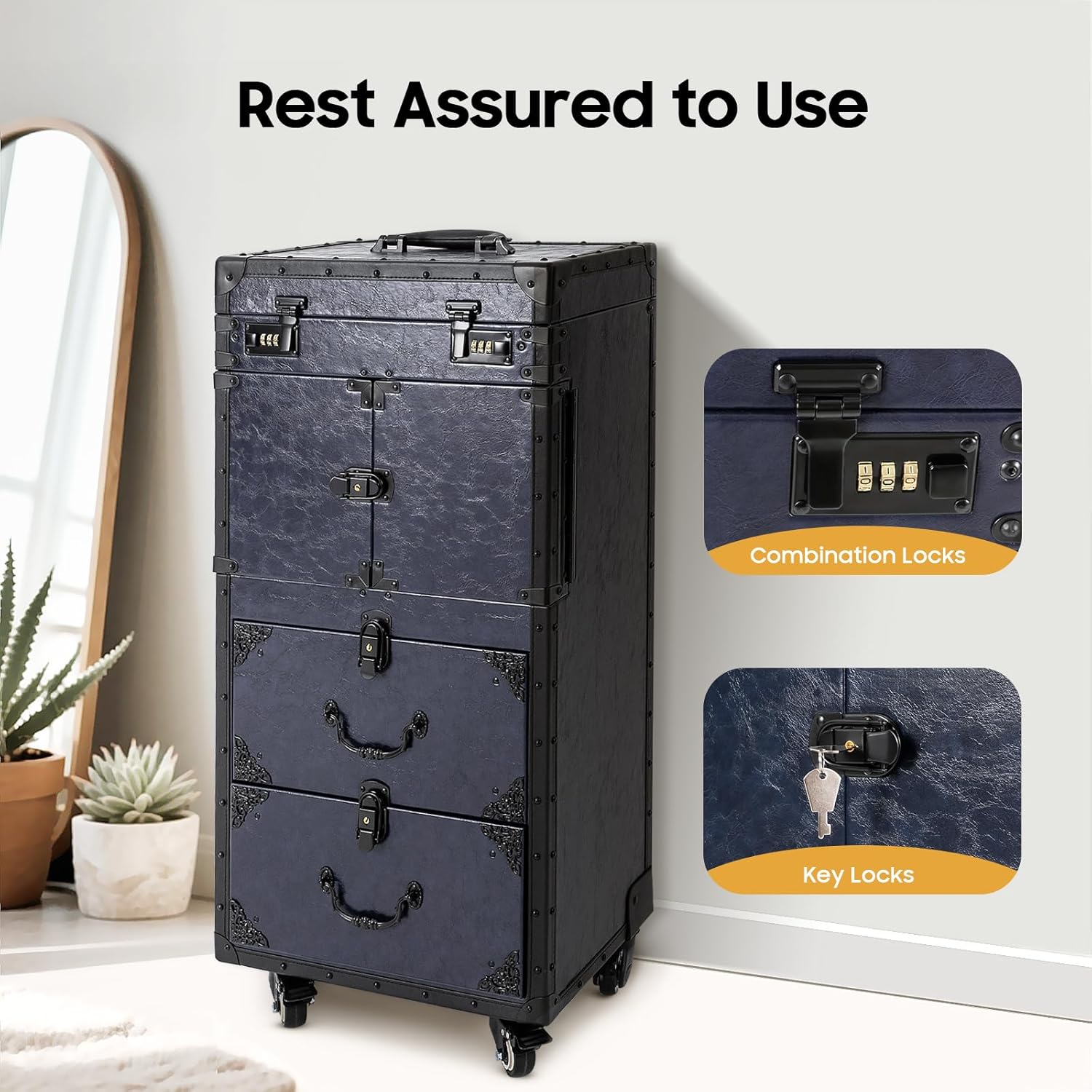 Cosmetic Train Case,Makeup Organizer Travel Case with Multiple Compartments,Rolling Makeup Case,Professional Makeup Casewith Wheels for Make-up Artists