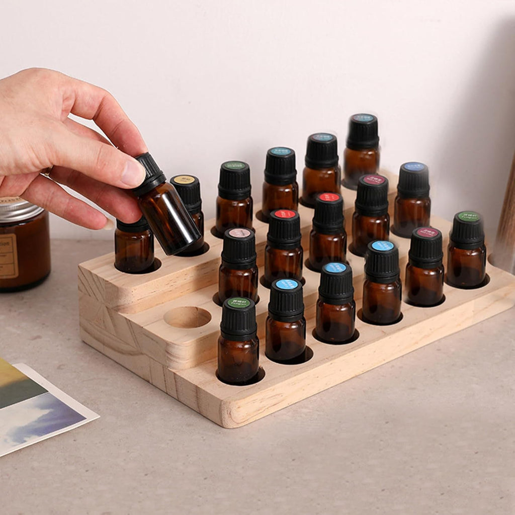 2 Pack Solid Wood Essential Oil Organizer 3-Tier Display Stand Holder Essential Oils Racks Tabletop Storage Rack for 5-20ml Bottles Perfumes and Nail Polish Compact Shelf