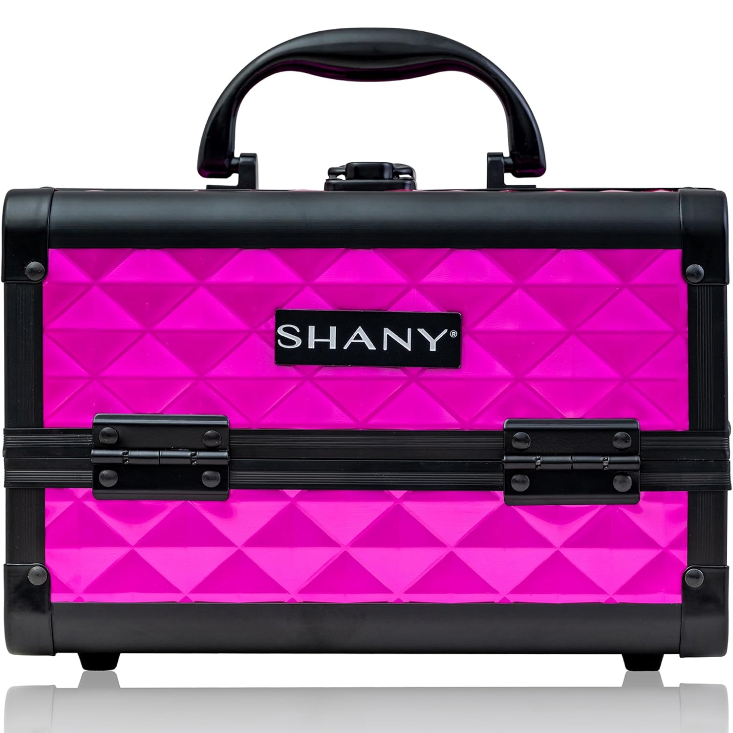 SHANY Chic Makeup Train Case Cosmetic Box Portable Makeup Case Cosmetics Beauty Organizer Jewelry storage with Locks, Multi trays Makeup Storage Box with Makeup Mirror - FOXY PINK