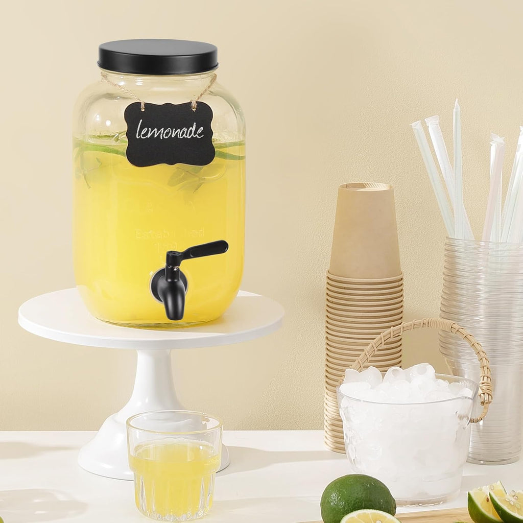 1 Gallon Drink Dispenser with Spigot 18/8 Stainless Steel – Airtight & Leakproof Glass Sun Tea Jar with Anti-Rust Lids, Beverage Dispenser for Parties (Black)