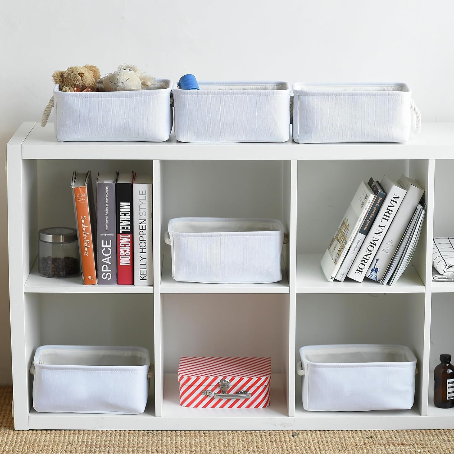 TheWarmHome Storage Basket for Gifts Empty - 11.8x7.8x5.2 inch 1 Pack Fabric Storage Cubes, Nursery Organizers and Storage for Closet Cloth Toy Book (White)