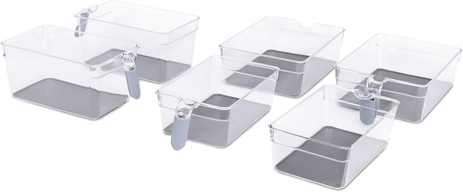 Internet's Best Kitchen Pantry Organizer Bins Set with Handles | 6 Piece Set | Pantry Fridge Freezer Storage Cabinet Containers | Silicone Non Slip Tray Feet | Clear Acrylic Holders
