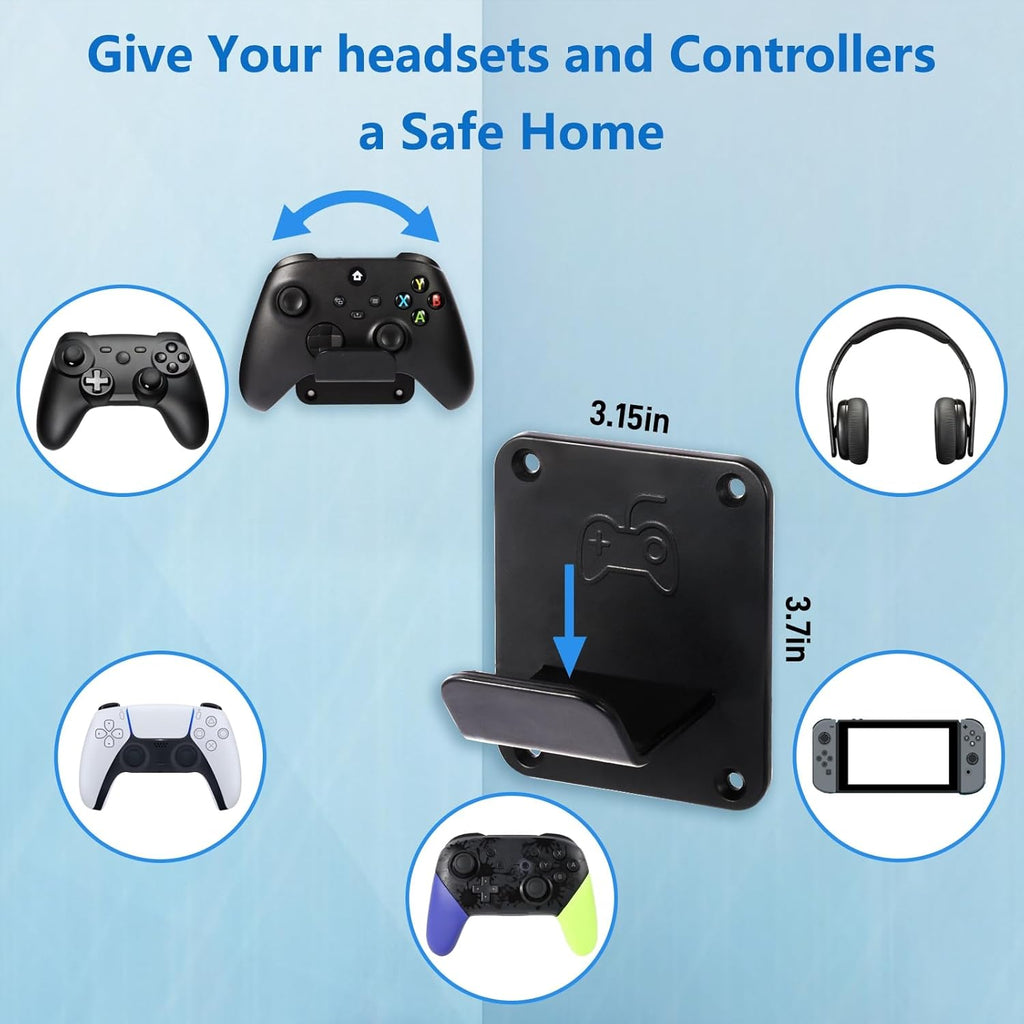 Controller Holders Wall Mount 3 Pack Wall Stands With Non-Slip Pads, Premium Headphone Mount for Controllers and Headsets, Black, YCKJ-WM-01