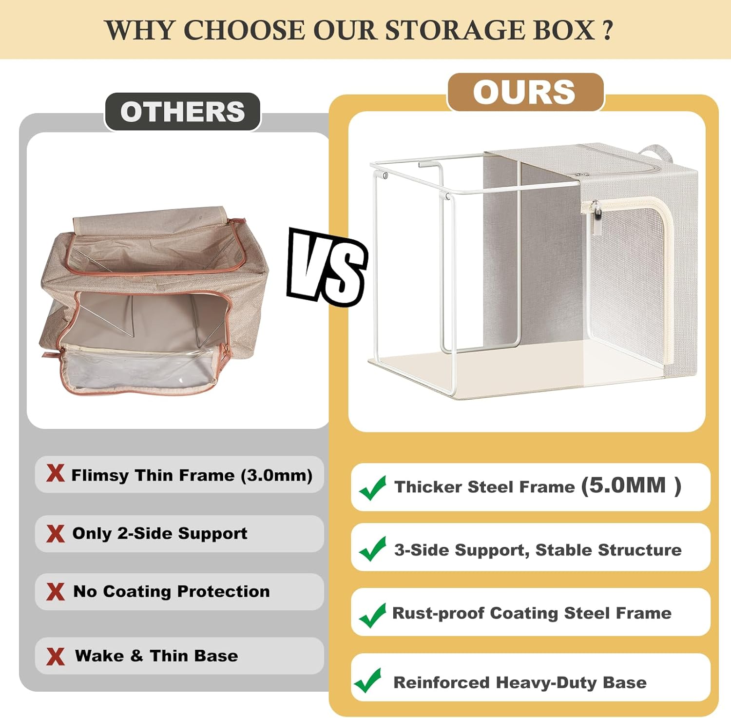 combocube 3-Side Zippered Openings Clothes Storage Bins with Thick Metal Frame, Stackable & Foldable Clothing Storage Bins with Lid, Linen Fabric Closet Storage Box with Large Clear Window, 3 Pack