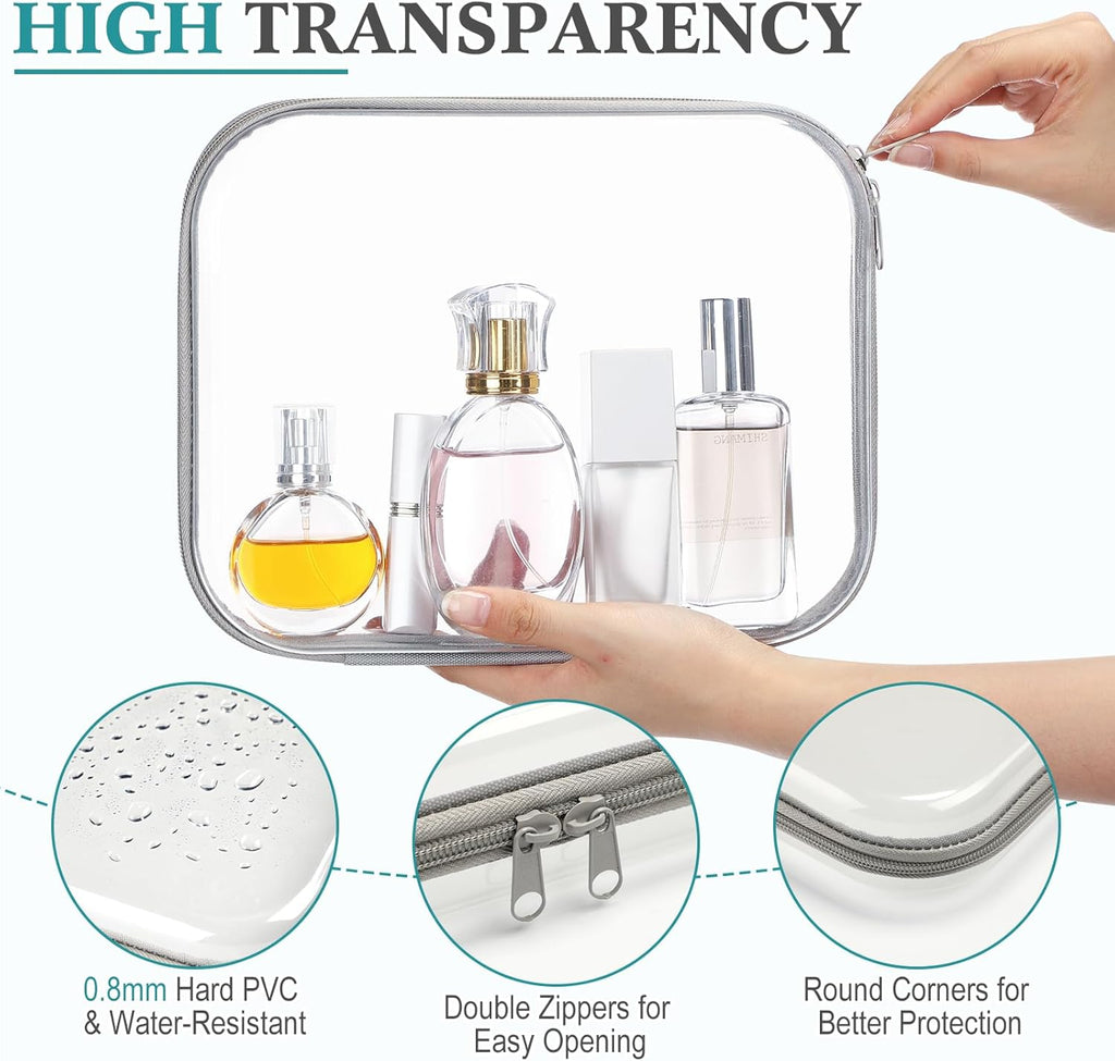 Sanwuta 6 Pcs Clear Hard Zipper Case Hard Plastic Zipper Pouches Transparent Makeup Bag Pencil Pouches for Travel Snacks Christmas Trinket Storage Organizer Box(Gray,9.84 x 7.87 x 2 Inch)