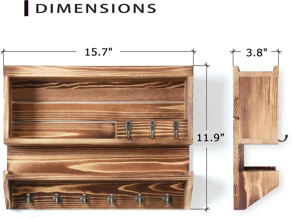 Innovation Key and Mail Holder for Wall, Key Holder Wall Mount, Mail Organizer with 9 Hooks, Light Brown