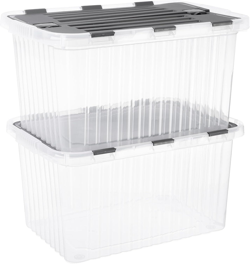 Superio Storage Bins with Lids, Clear Plastic Containers for Organizing, Stackable Totes, BPA Free, Odor Free, Organizer Boxes for Home, and Dorm, 35 Quart (2 Pack, 20.25"x14"x10.5")