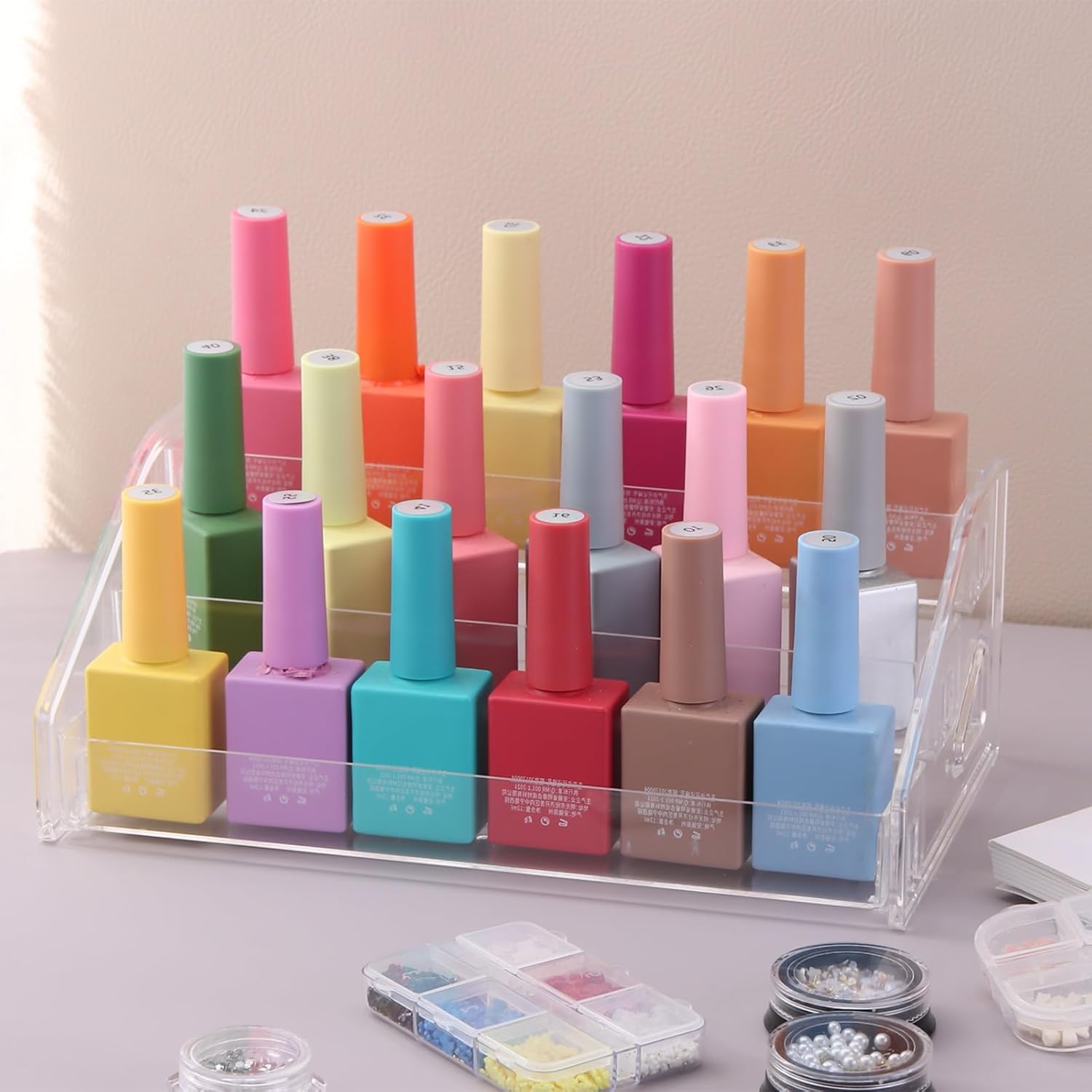 Nail Polish Organizer Clear Acrylic Eyeglasses Display Holder Essential Oil Storage Rack Makeup Stand Tray - 3 Layer