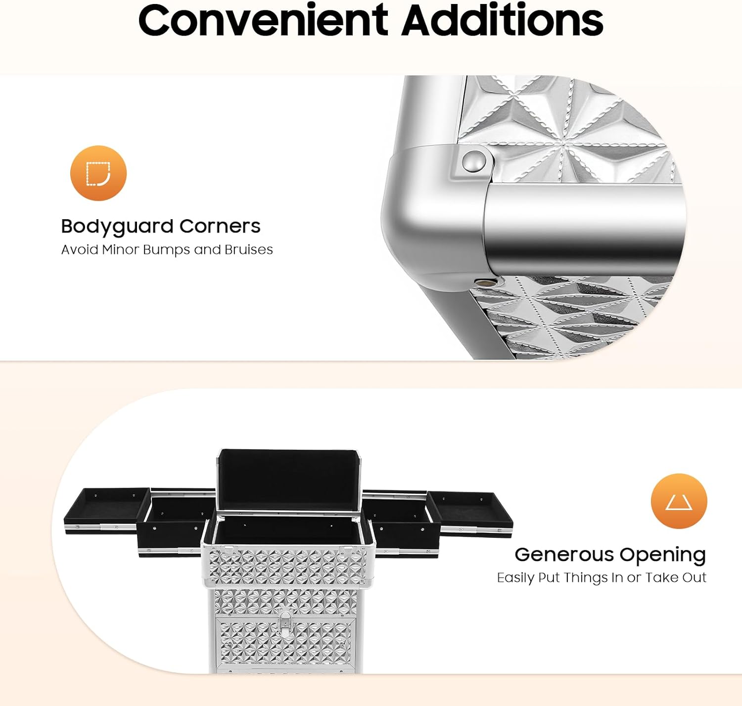 Professional Rolling Makeup Train Case with Lock, 7 Compartments 44lbs Capacity Rolling Nail Case Adjustable Organizer for Makeup Artists, Hairstylists, Pet Groomers (Sliver)