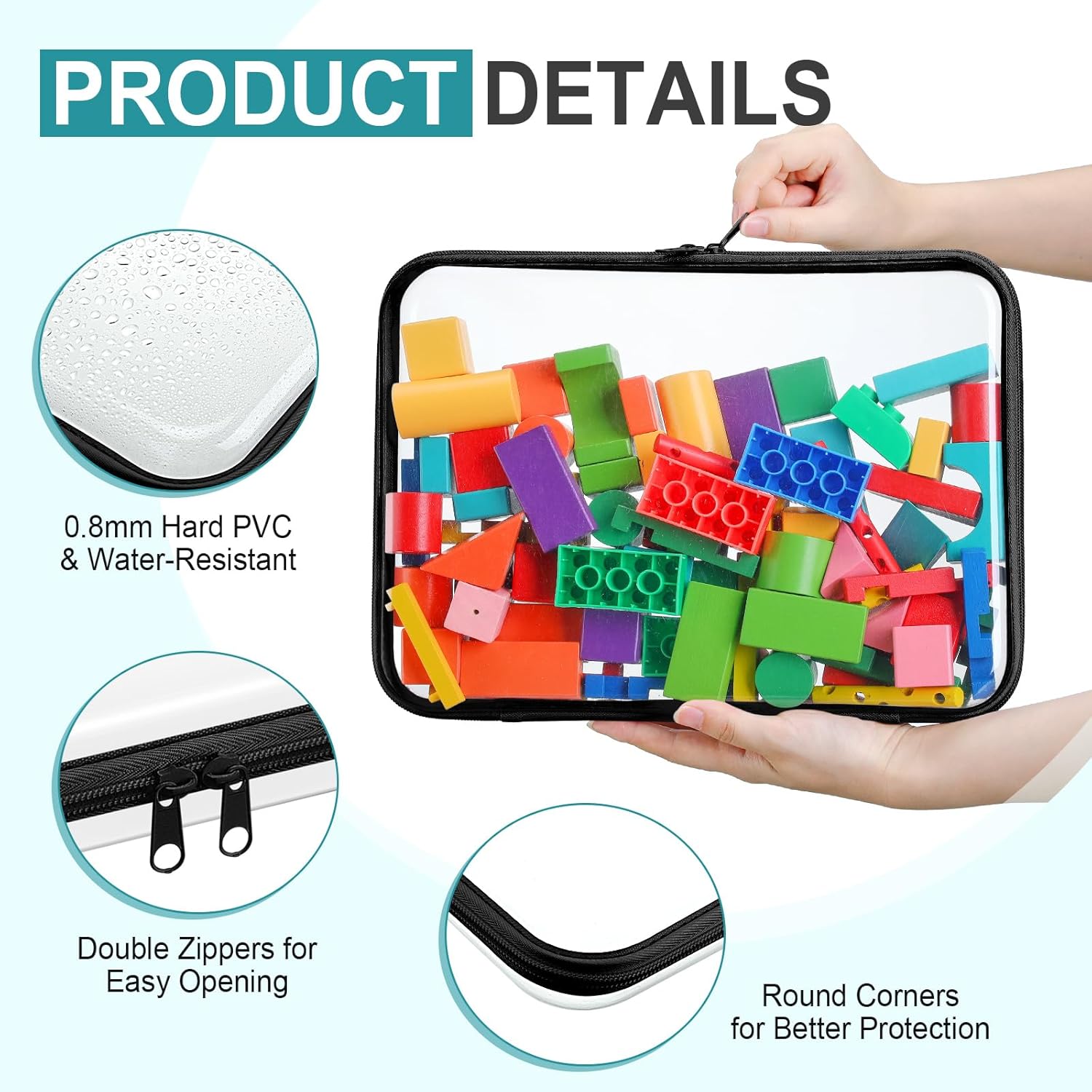 Sanwuta 6 Pcs Clear Hard Zipper Case Hard Plastic Zipper Pouches Transparent Makeup Bag Pencil Pouches for Travel Snacks Christmas Trinket Storage Organizer Box(Black,12.6 x 9 x 2 Inch)