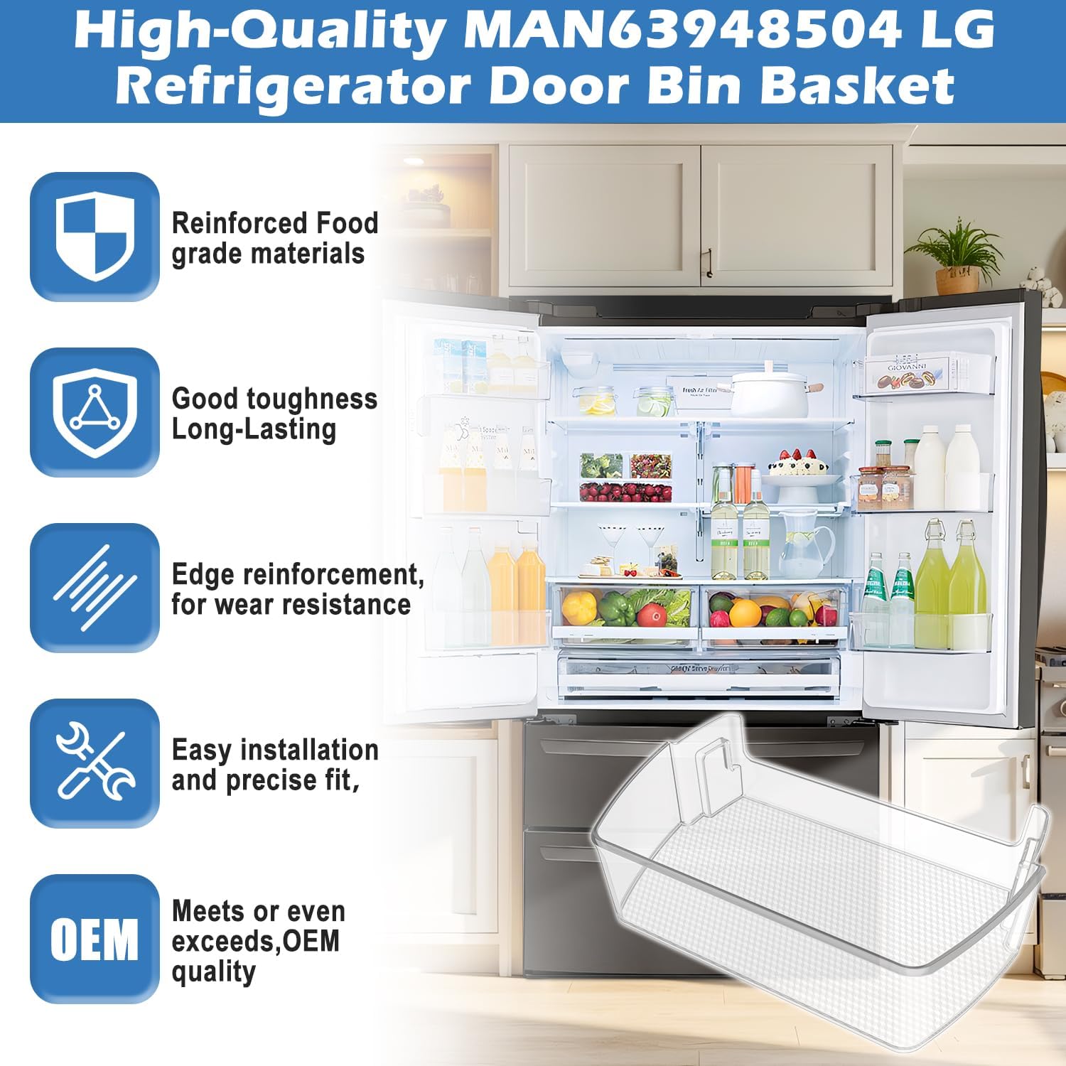 Upgraded MAN63948504 Refrigerator Door Shelf Bin,Compatible With LG/Kenmore Refrigerator Door Shelf Replacement,Replaces LFXS26973S LMXS28626S LFXC22526D Refrigerator Fridge Door Shelves 63948504