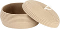 Sea Team Round Cotton Rope Storage Basket with Lid, Decorative Woven Storage Bin, Pot, Caddy, Organizer, Container for Snacks, Towels, Plants, 13 x 5.5 Inches (Large, Shallow, Khaki)