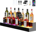 Dethan 2 Tier 48 Inch LED Lighted Liquor Bottle Display Shelf - Illuminated Wine Racks with Multi-Color App & Remote Control, Adjustable Brightness & Sound Modes, Acrylic Bar Shelves for Club Displays