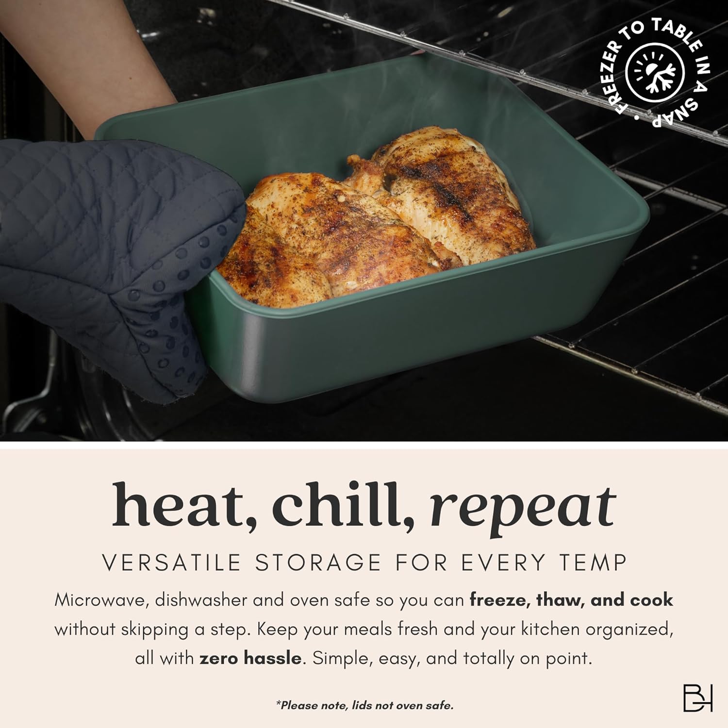 Ceramic Coated Glass Food Storage Container | No PTFE, PFOA, PFAS, and BPA | Reusable Non Toxic Meal Prep Container with Glass Lid | Easy To Store | 2.5 Cup Square [Pine]