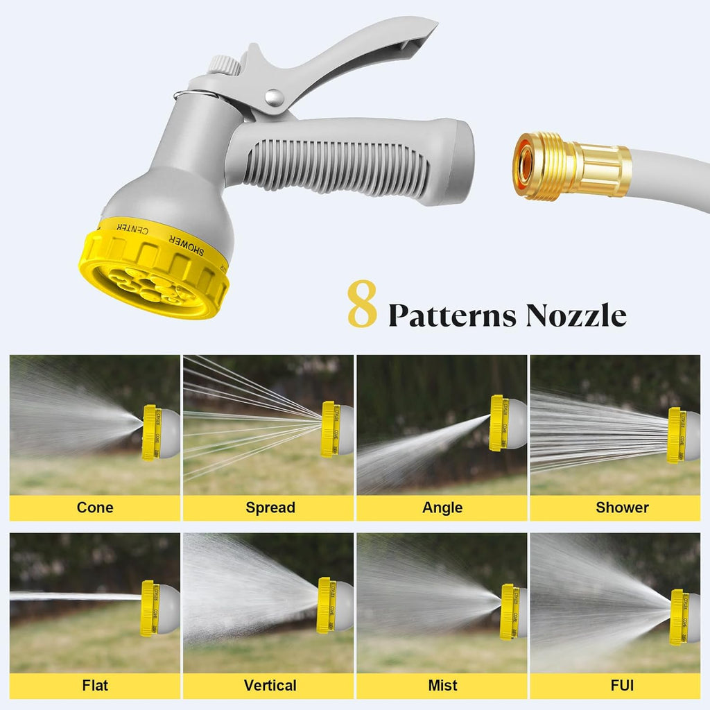 100 ft x 5/8" Retractable Garden Hose Reel, Heavy Duty Water Hose Reel Wall Mounted, Any Length Lock, 180°Swivel, Water Hose with 8-Function Nozzle for Cleaning, Watering(Yellow)