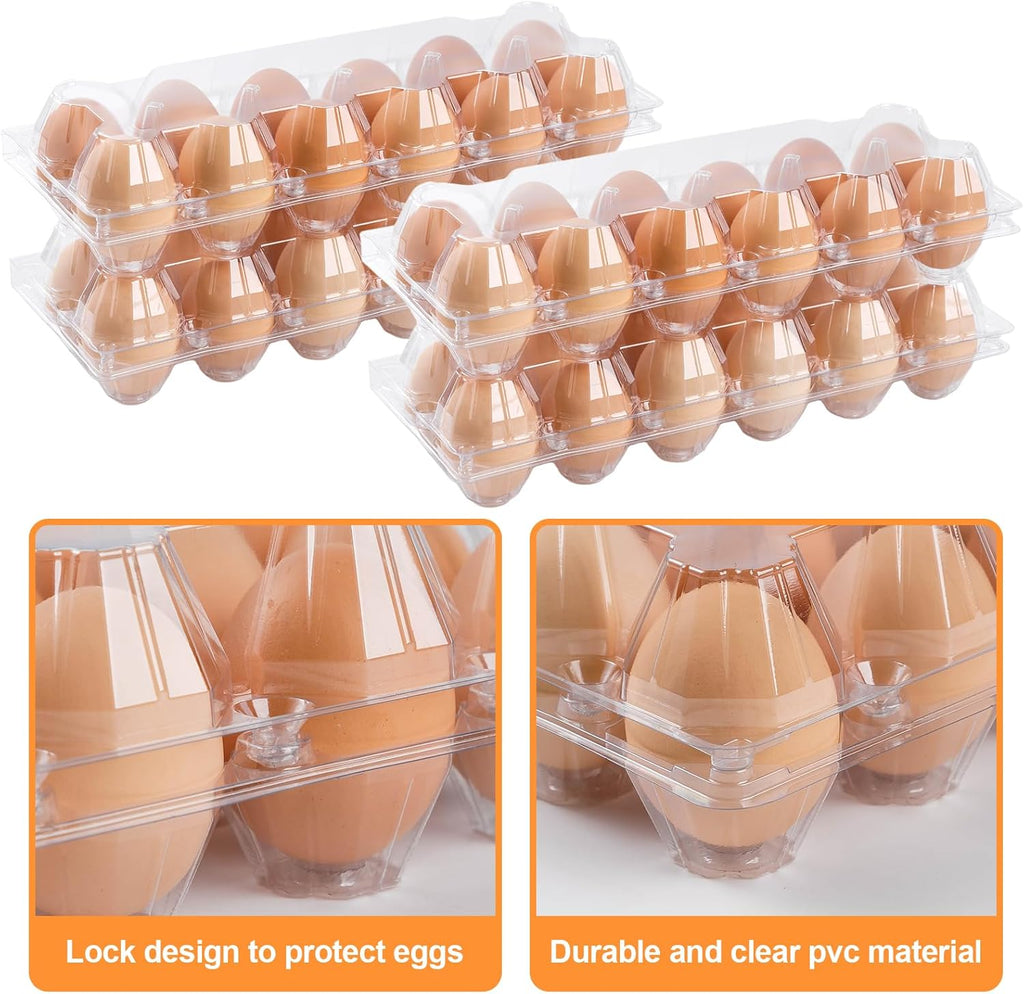 100 Pack Plastic Egg Cartons Cheap Bulk,1 Dozen Clear Empty Egg Containers for Chicken Eggs 2x6 Grids, Reusable Egg Holder Egg Trays for Family, Chicken Farm, Markets Display - Medium Egg Container
