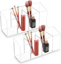 Acina 2PCS Clear Makeup Brush Holder Organizer, Acrylic Cosmetic Brushes Storage with 4 Slots, Eyeliners Display Case for Vanity Countertop