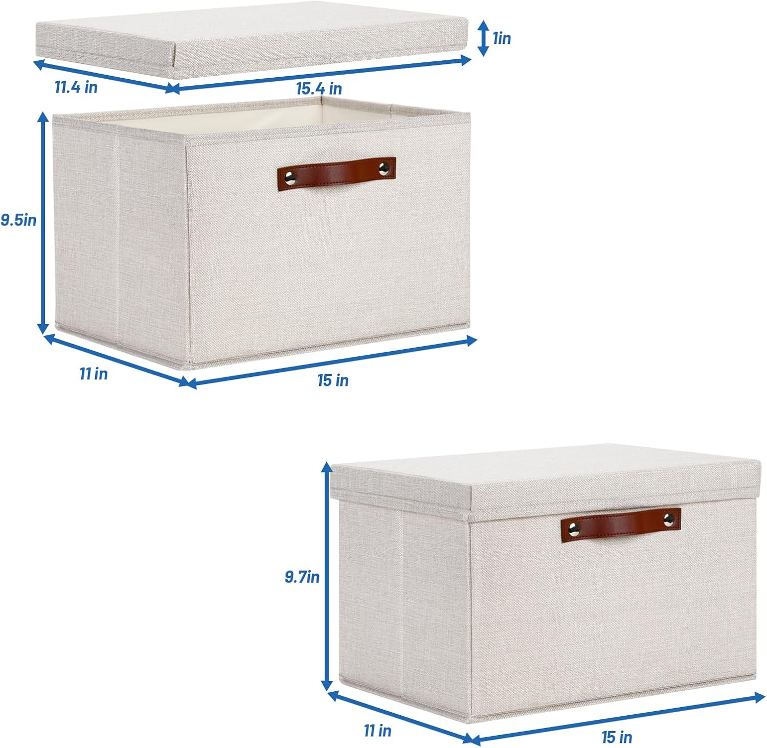 Temary Storage Bins with Lids 2-Pack Large Foldable Storage Baskets with Lid, Fabric Storage Bin for Organizing Home (Beige, 15x11x9.5inch)