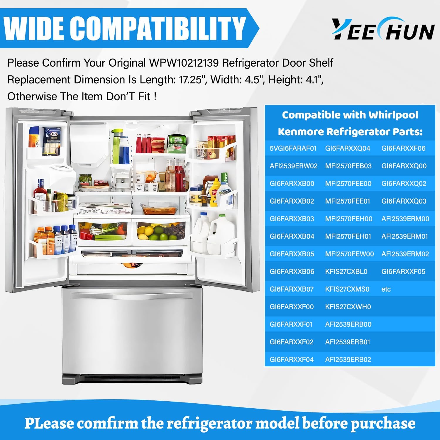 (2 PACK) UPGRADED WPW10212139 Refrigerator Door Bin Shelf Compatible with Whirlpool Refrigerator Shelf Parts W10212139 Cantilever Bin ,For Whirlpool Fridge Shelves Replacement GI6SDRXXY WRF555SDH