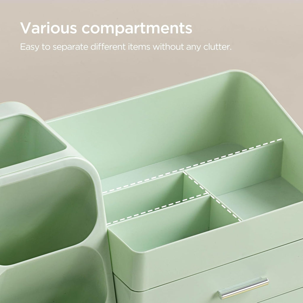 HBlife Makeup Organizer with Brush Holder for Vanity, Large Plastic Bathroom Countertop Organizer Skin Care Storage, Easy to Store Lipsticks, Nail Polishes, Perfumes, Eyeshadow Palettes, All Green