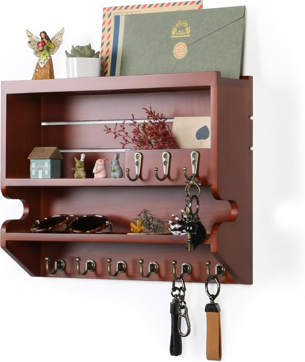Innovation Key Holder for Wall, Mail Organizer with Key Hooks, Keys Holder on Wall, Auburn