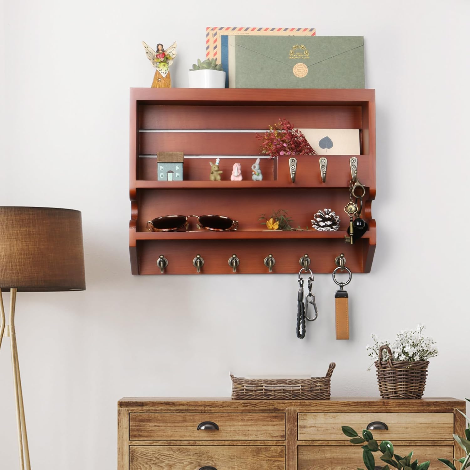 Innovation Key Holder for Wall, Mail Organizer with Key Hooks, Keys Holder on Wall, Auburn