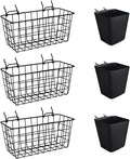 Pegboard Basket Organizers, Peg Board Large Baskets Hooks Bins Cups Tool Organizer 6 Pack Set, Wall Storage Display Hanging Accessories for Craft Office Stadio Shed Garage Organization (Black & Black)