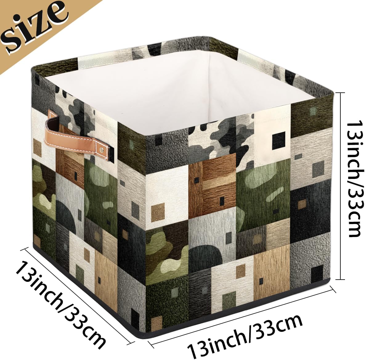 TropicalLife 13x13x13 Inch Large Fabric Storage Cube Geometric Pattern Foldable Storage Bin with Handles Organizer Boxes Cube Basket for Shelves Organizing Closet