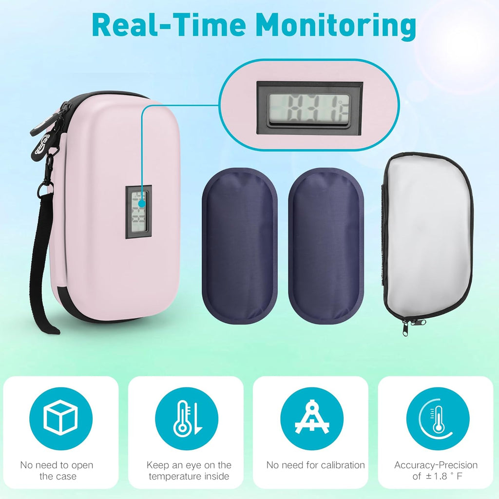 Insulin Cooler Travel Case Diabetic Medication Insulated Cool Organizer with 2 Reusable Ice Packs for Insulin Pen and Other Diabetic Supplies, for the Daily Life and Trip, Pink Color