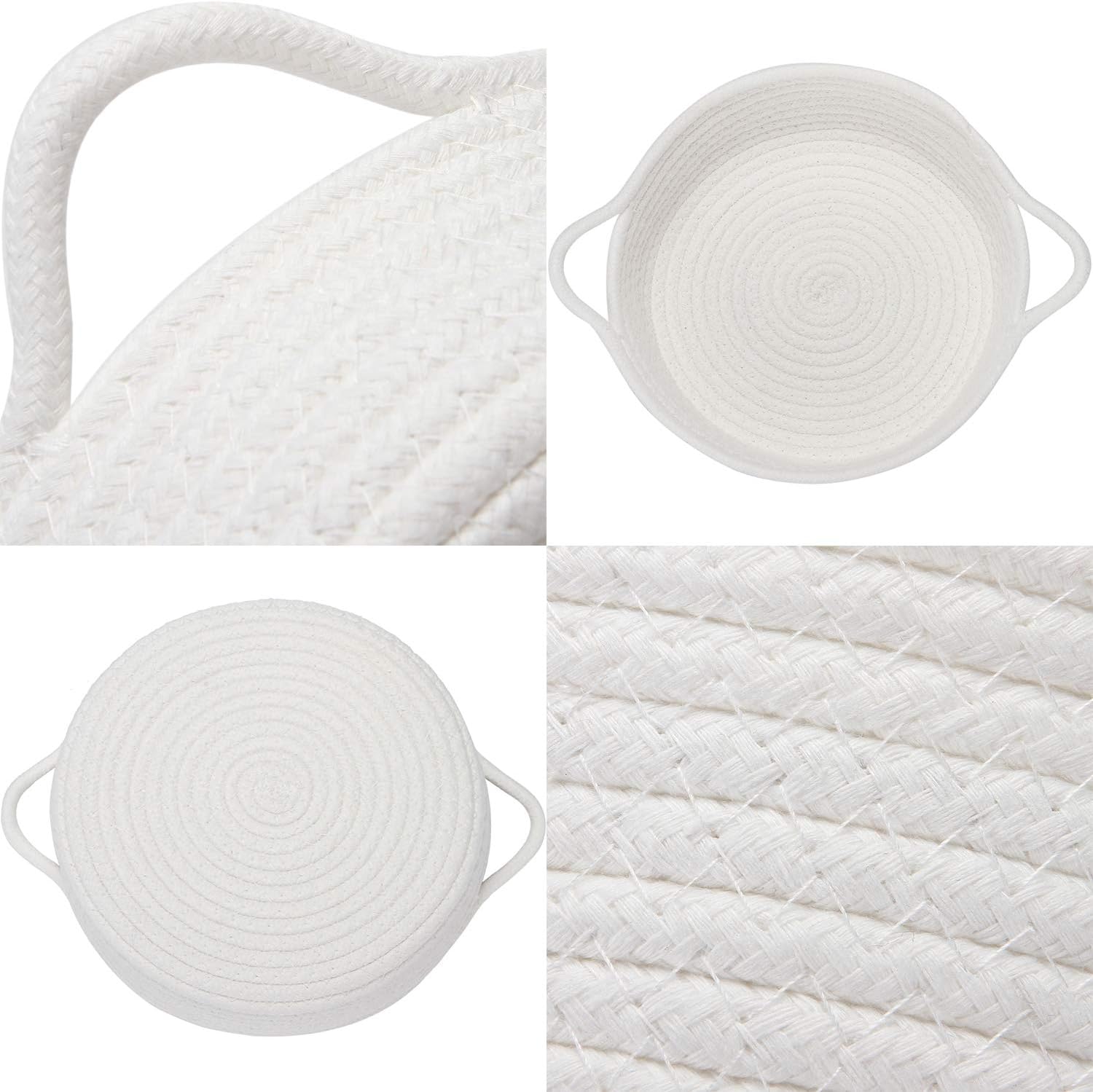 Sea Team 2-Pack Cotton Rope Baskets, 10 x 3 Inches Small Woven Storage Basket, Fabric Tray, Bowl, Round Open Dish for Fruits, Jewelry, Keys, Sewing Kits (White)