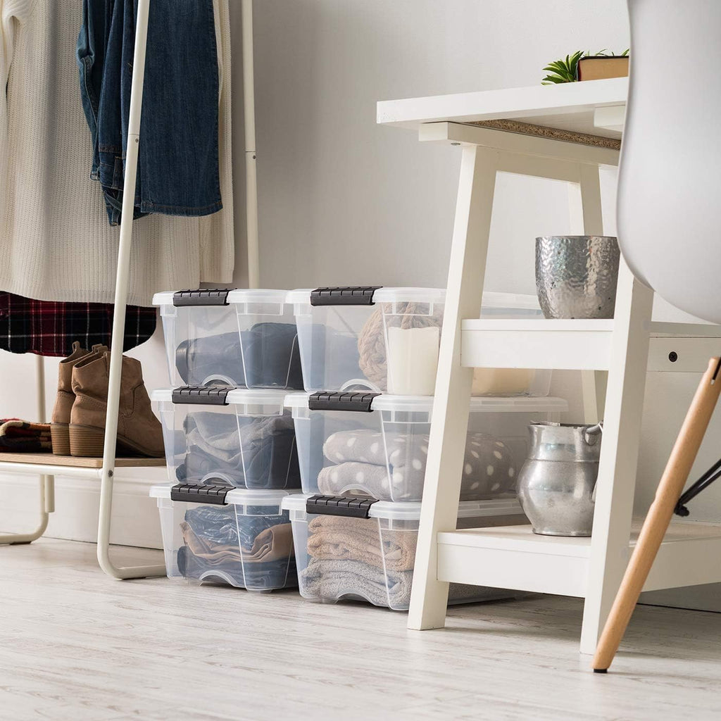 IRIS USA 13 QT Plastic Storage Box with Lid and Latches - 6 Pack - BPA-Free, See-Through Organizing Solution, Durable Nestable Stackable Containers, Secure Pull Handle - Clear