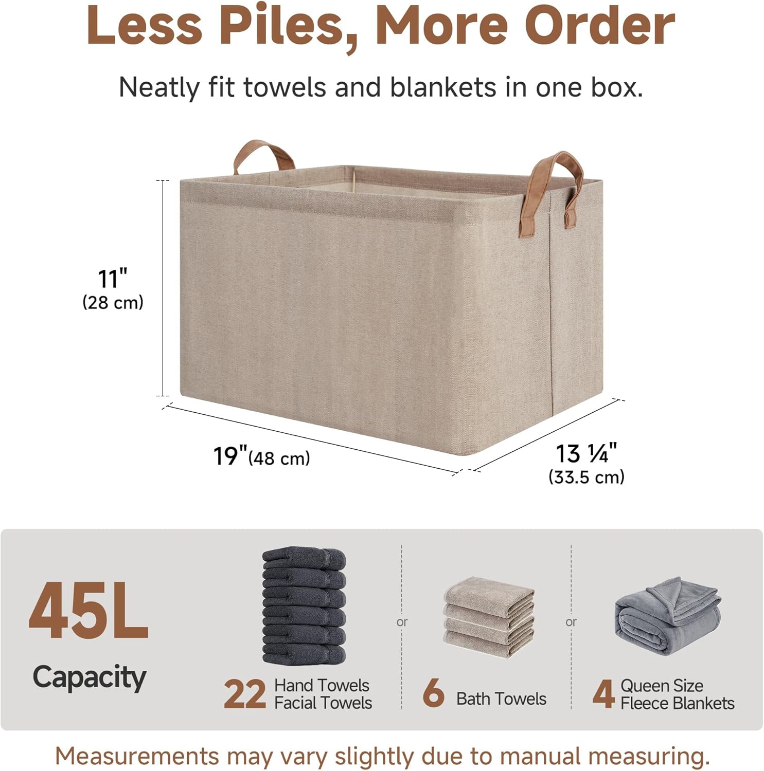 StorageWorks Storage Bins, Fabric Storage Bins for Shelves, Extra Large Storage Baskets with Metal Frame, Closet Baskets and Bins with Handles, Jumbo, Brown and Beige, 2-Pack