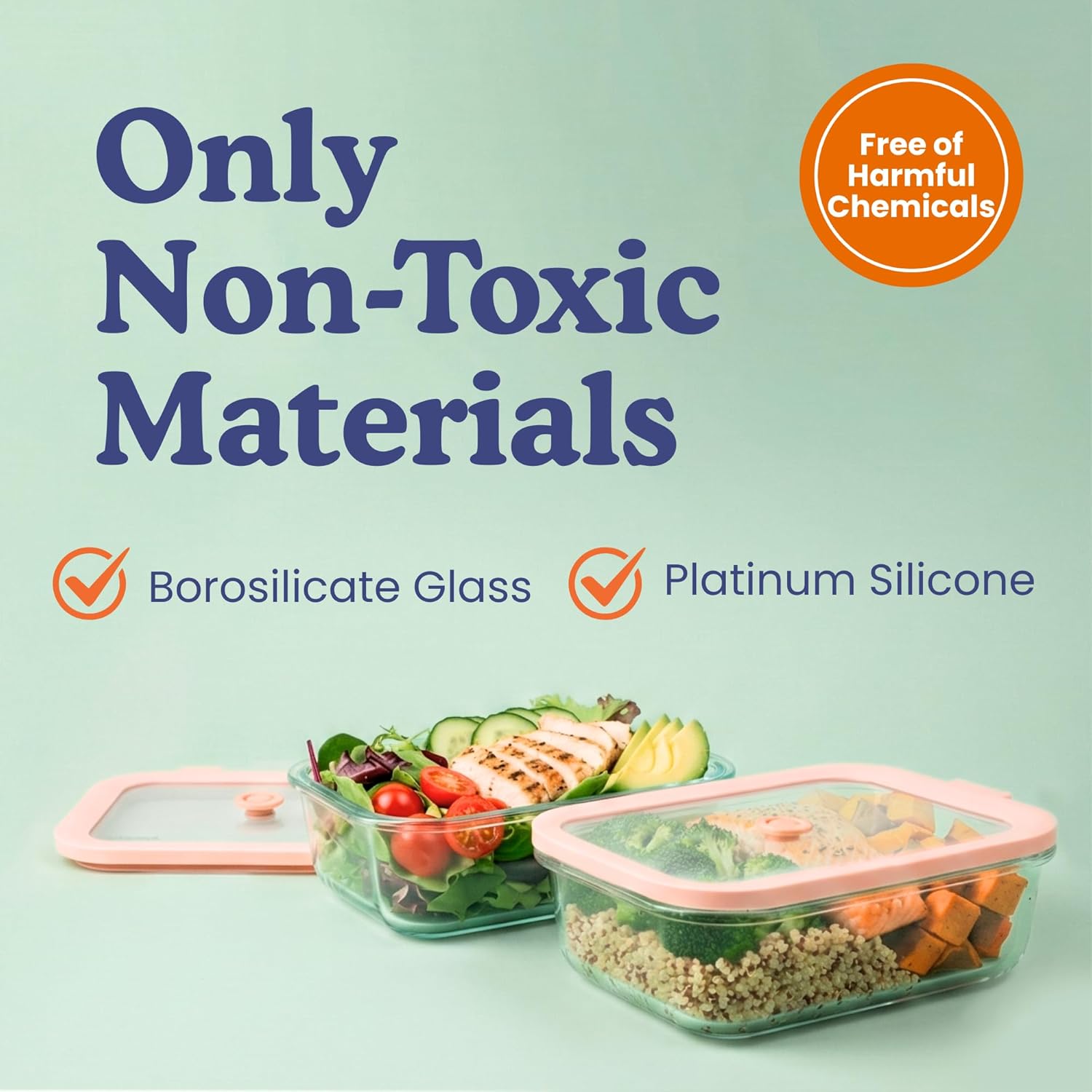 Ziruma Non-Toxic 6.2 Cup Glass Food Storage Containers with Lids, Large Food Containers, Plastic Free Meal Prep, Airtight Food Storage Container, Microwave and Freezer Safe, 2 Pack