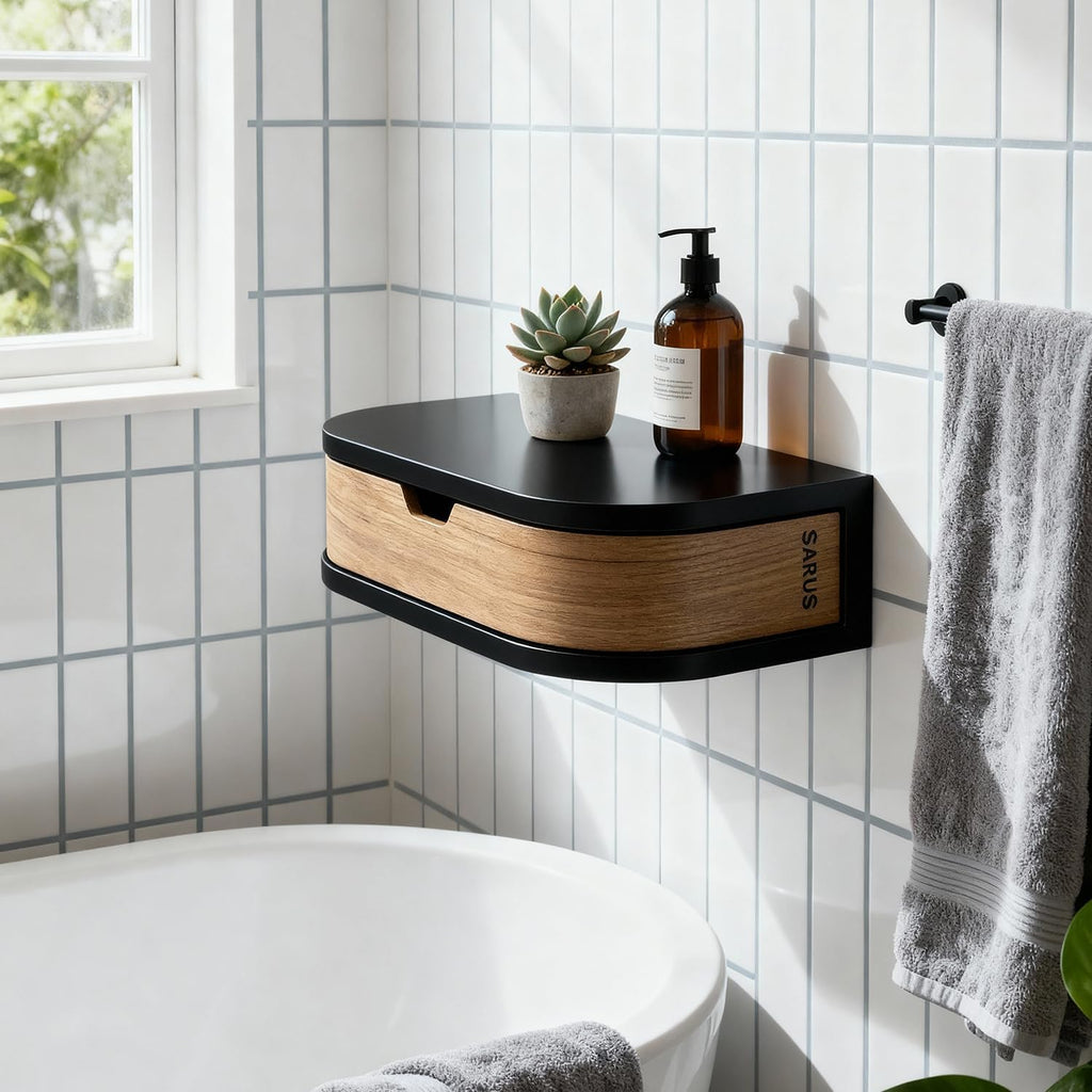 10.4Inch Floating Nightstand, Wall Mounted Bedside Shelf, Handmade Bedroom Furniture,Floating Bedside Table, Floating Nightstand with Drawer (Black, Single Drawer)