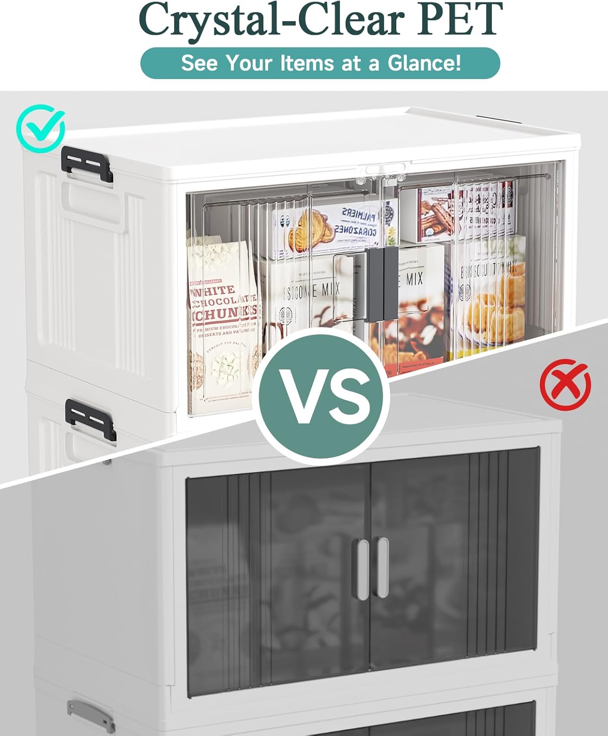 OlarHike 48QT Lockable Storage Bins with Lids - Folding Storage box with Doors and Wheels, Collapsible Plastic Storage Bins for Closets, Stackable Storage Organizer, Storage Containers, 4 Pack Cubes