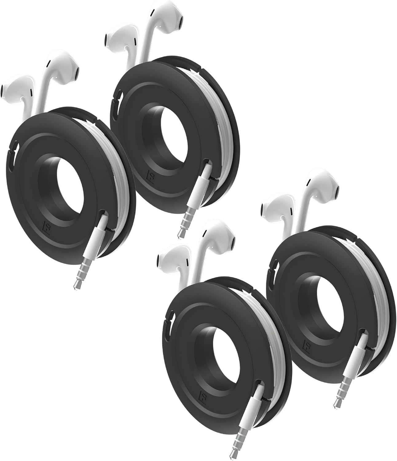 Side Winder Mini and Max Headphone, Earbud and Charging Cable Winder and Organizer Perfect for Wrapping Earbuds and Cords for Travel and Organization 4-Pack (Black, Mini)