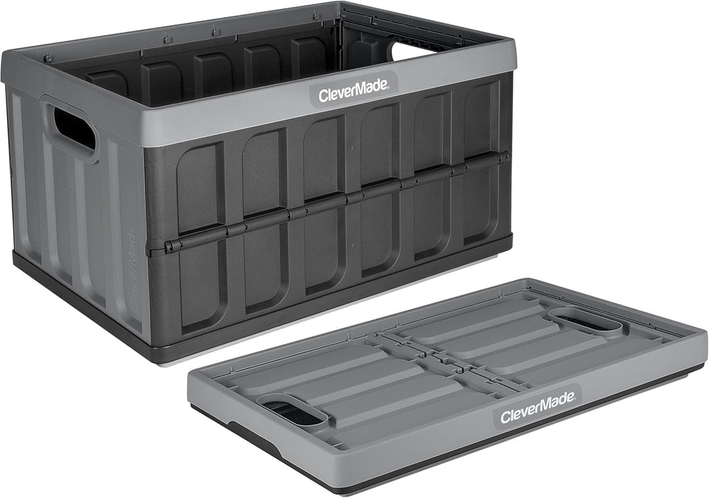 CleverMade Collapsible Storage Bins - Stone 1 Pack 46L - Stackable Containers Heavy Duty Capacity Folding Crates - Space-Saving for Home