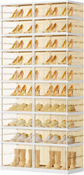 10 Tiers 20-40 Pairs Foldable Shoe Boxes Large Plastic Shoe Storage Rack Collapsible Shoe Organizer For Closet Tall Shoe Shelf Clear Stackable Shoes Cabinet with Doors Entryway