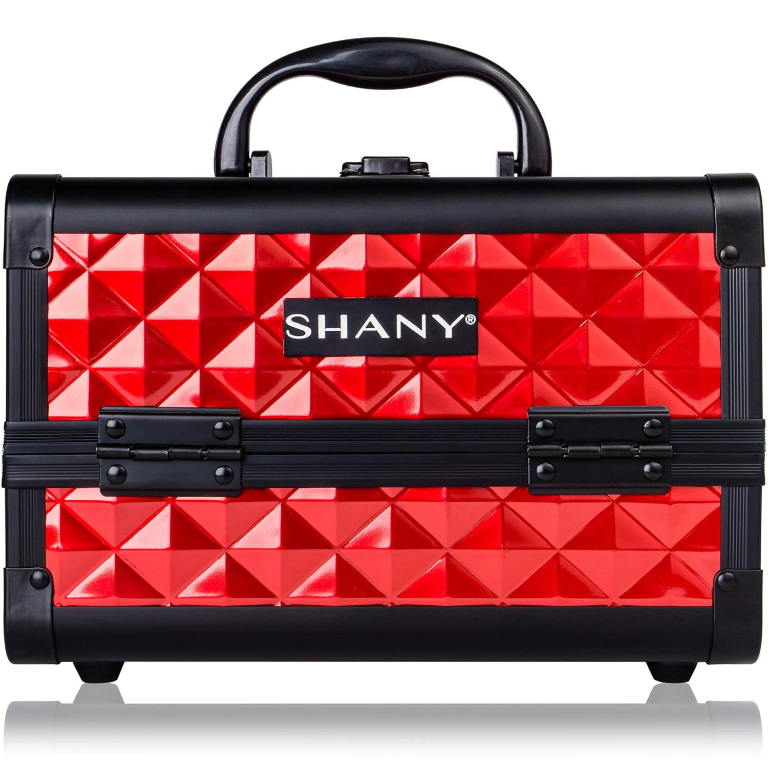 SHANY Chic Makeup Train Case Cosmetic Box Portable Makeup Case Cosmetics Beauty Organizer Jewelry storage with Locks, Multi trays Makeup Storage Box with Makeup Mirror - Ruby Red