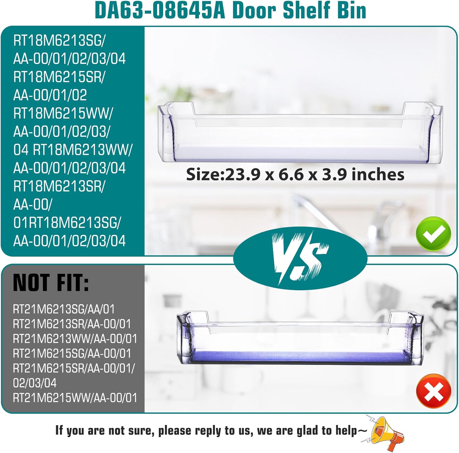 DA63-08645A Refrigerator Door Shelf 1Pack, RT18M6215SR Door Shelf Replacement Compatible with samsung Refrigerator Model: RT18M6215SR RT18M6215SG RT18M6213SR, RT18M6215SG/AA shelf Replace for 4864777