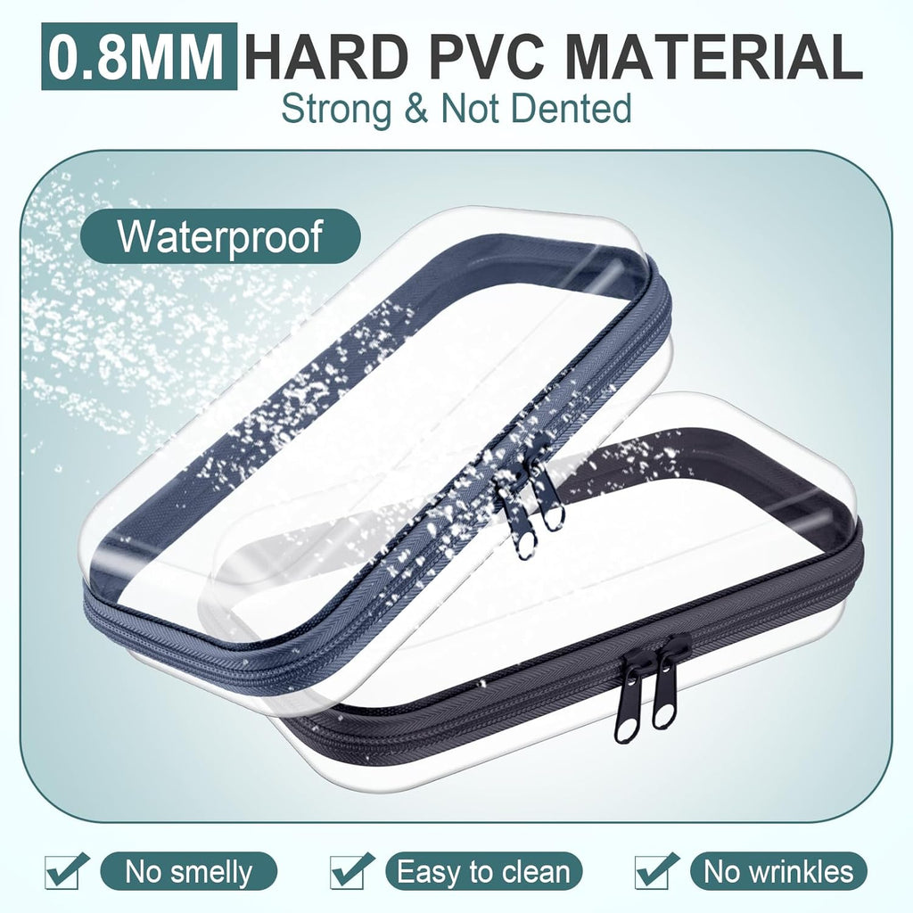 Sanwuta 6 Pcs Clear Hard Zipper Case Hard Plastic Zipper Pouches Transparent Makeup Bag Pencil Pouches for Travel Snacks Christmas Trinket Storage Organizer Box(Blue-green,7.48 x 3.94 x 2 Inch)