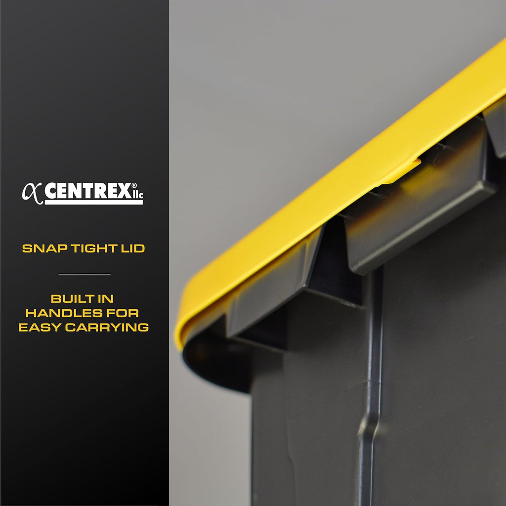 BLACK & YELLOW, 17-Gallon Heavy Duty Tough Storage Container & Snap-Tight Lid, (12.5H x 18W x 26.9D), Weather-Resistant Design and Stackable Organization Tote [4 Pack]