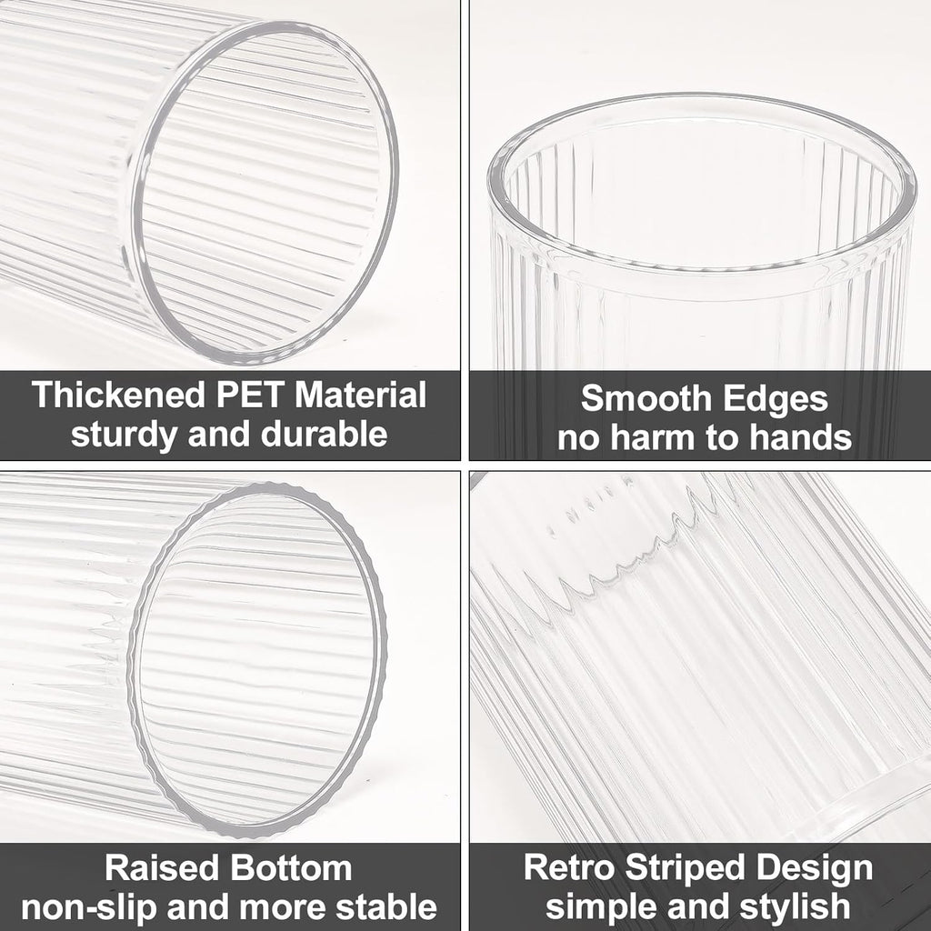 DASITON Makeup Brush Holder Organizer, Acrylic Makeup Brush Cup, Vintage Striped Make Up Brush Holder for Vanity, Bathroom Countertop, Toothbrush Holders, Pen Holder for Desk Storage (Clear)