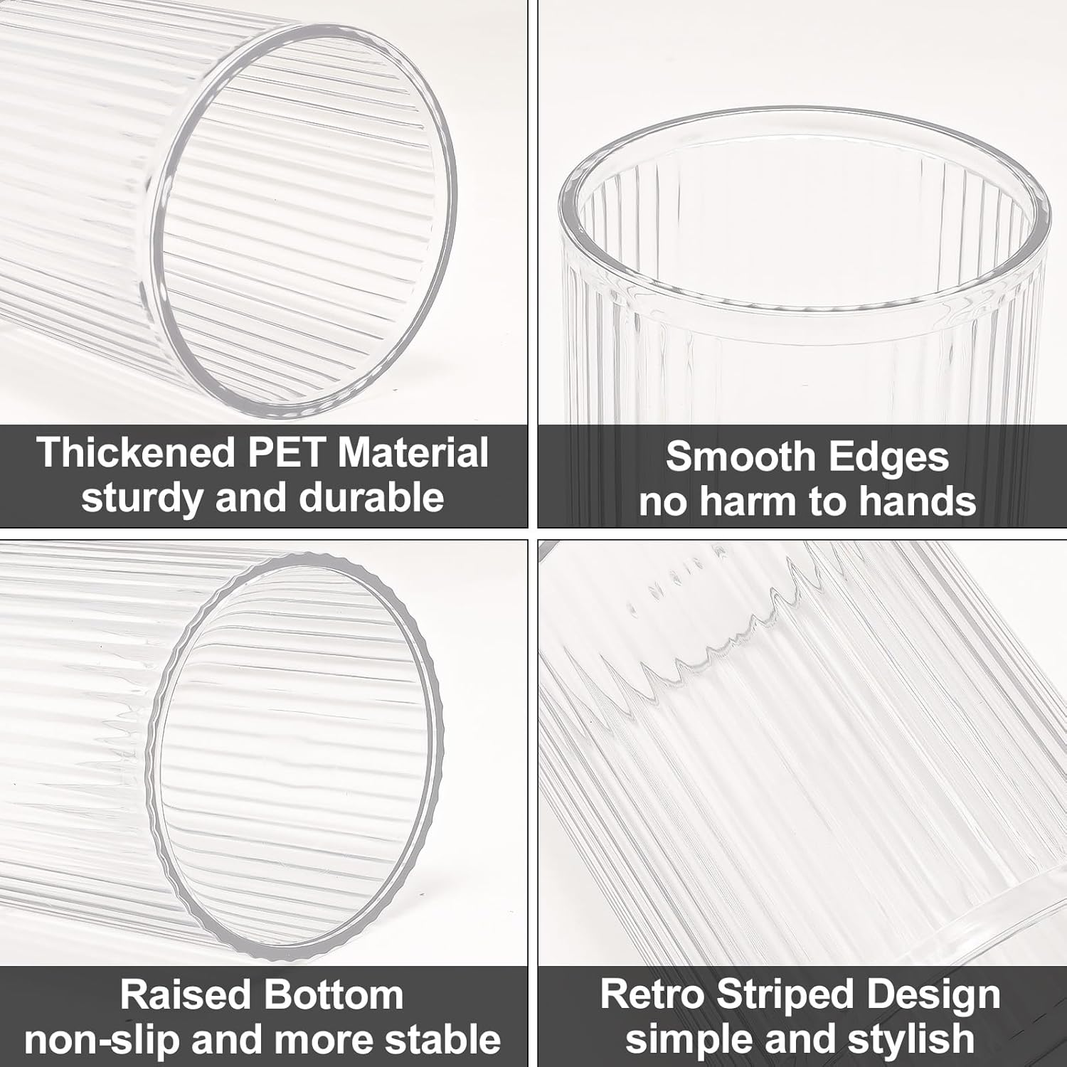 DASITON Makeup Brush Holder Organizer, Acrylic Makeup Brush Cup, Vintage Striped Make Up Brush Holder for Vanity, Bathroom Countertop, Toothbrush Holders, Pen Holder for Desk Storage (Clear)