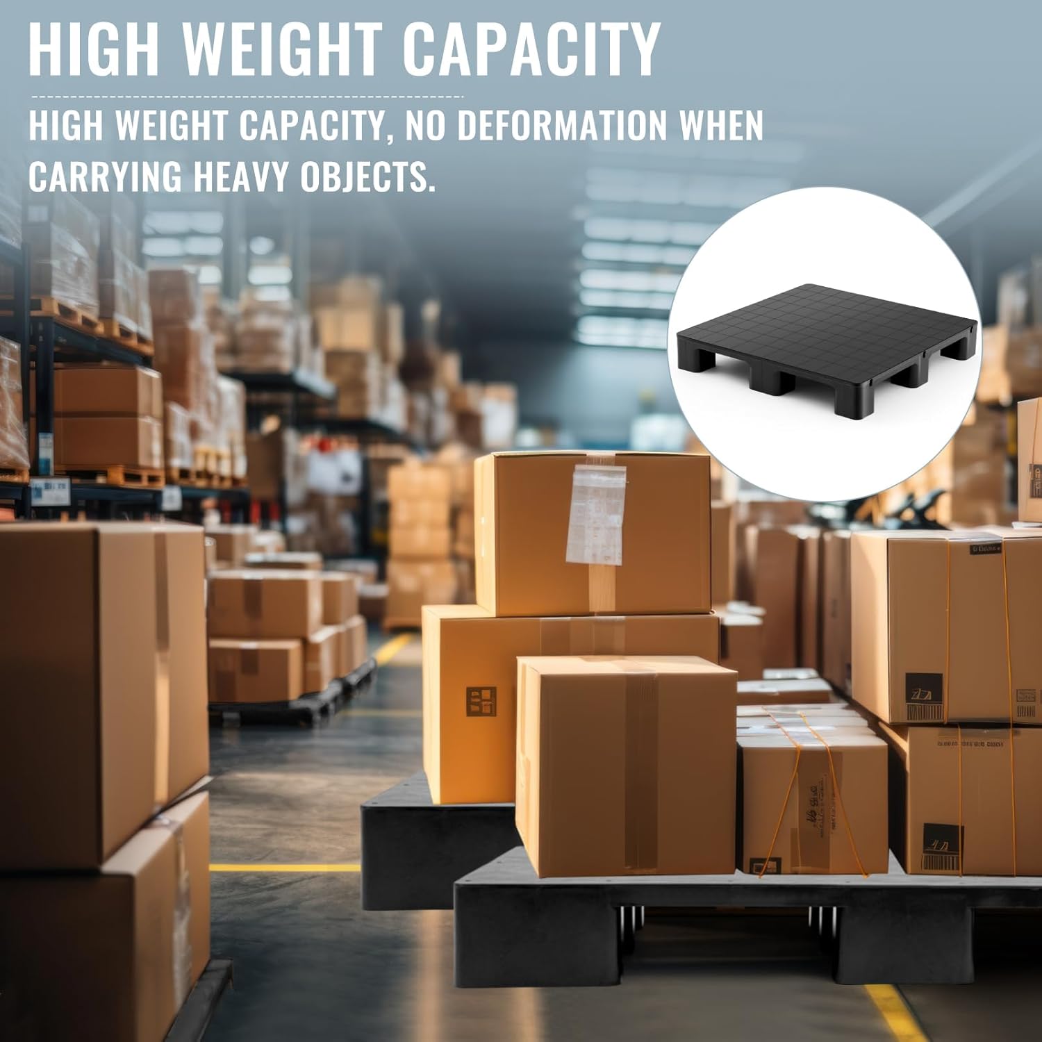 1 Pcs Plastic Pallet for Basement Storage Easy Stack Lightweight Floor Pallet Display Flooring Room Supermarket Christmas, Support up to 2000 Lbs (31.5'' L X 31'' W X 4.7'' H,Black)