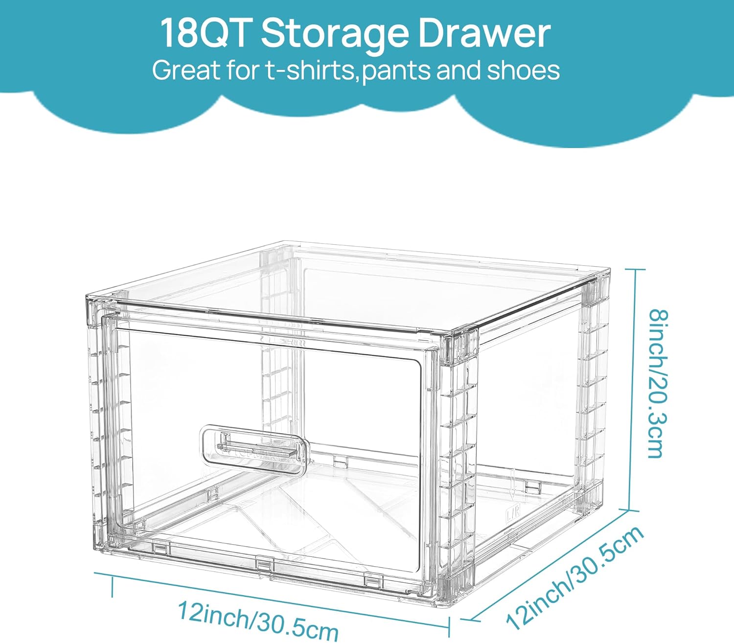 Vtopmart 4 Pack 18QT Clear Stackable Storage Drawers,Easily Assemble Closet Organizers,Plastic Storage Bins for Bathroom,Cabinet,Kitchen Pantry,Under Sink Organization(Medium)