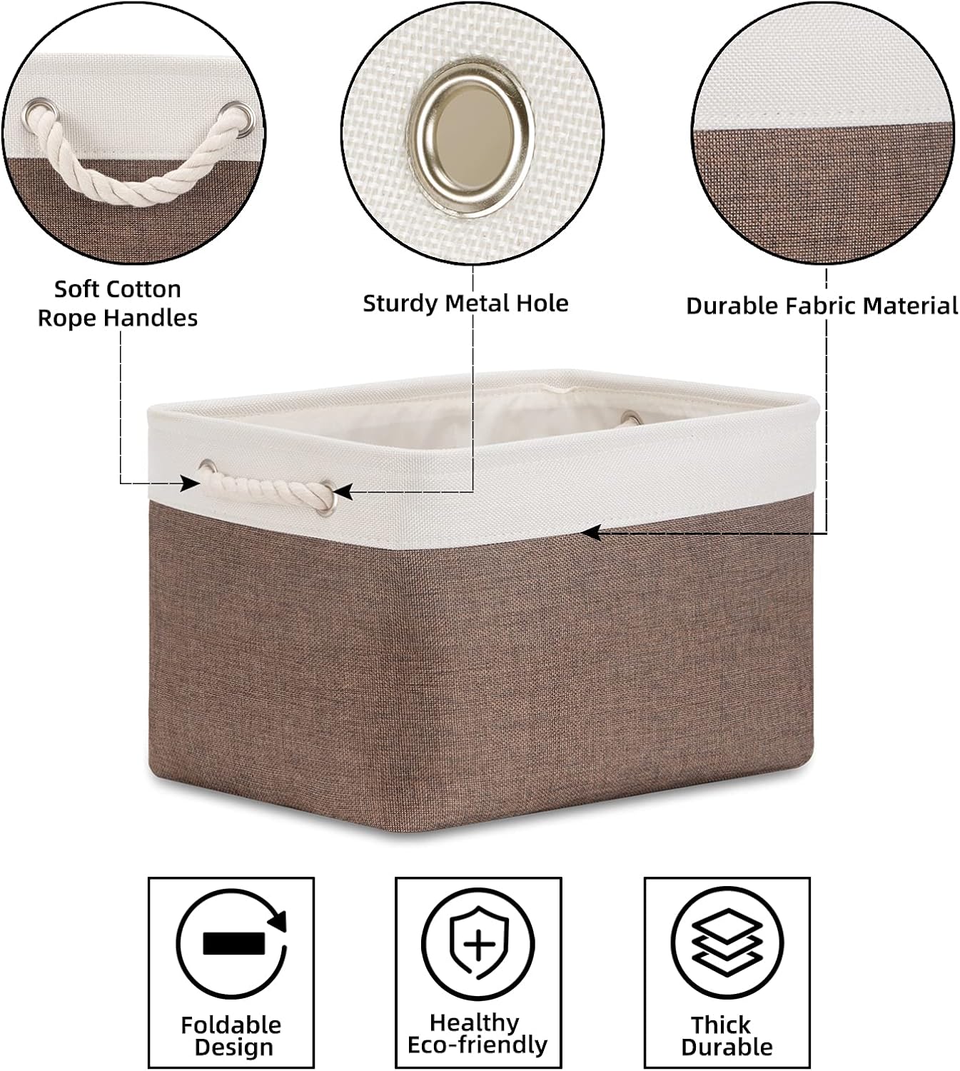 Bidtakay Baskets Fabric Storage Bins for Shelves [3-Pack] Decorative Storage Baskets for Organizing 15 X 11 X 9.5 inches Nursery Closet Foldable Toy Storage Closet Organizer Brown