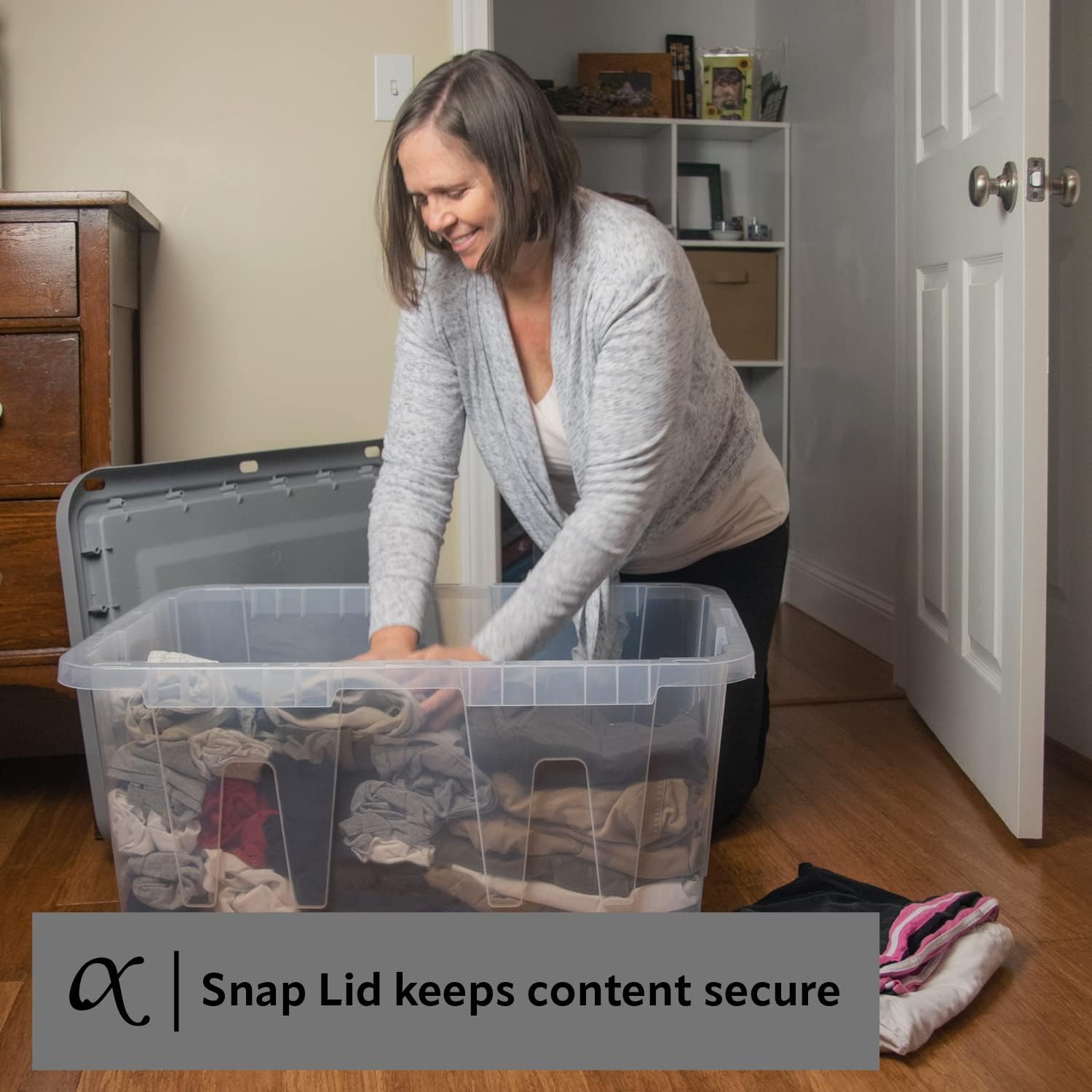 CX BLACK & YELLOW, 27-Gallon Heavy Duty Clear Storage Container & Snap-Tight Lid, Clear & Grey (14.3H x 20.6W x 30.6D), Weather-Resistant, Stackable, See-Through Organization Tote [4 Pack]